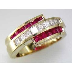 Royal 14K Yellow Gold Ring with Princess Cut Rubies and Diamonds - 1.00 Carat Ruby and 0.72 Carat Diamond Total Weight Yellow Gold Eternity Ring, Clear Quartz Ring, Laser Welder, Gold Eternity Ring, Yellow Gold Mens Rings, Diamond Jewelry Earrings, Eternity Ring Gold, Diamond Ring Princess Cut, Ruby Rings