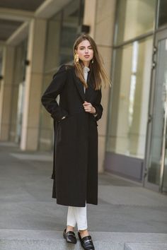 Tapered Wool Coat / Black Fitted Coat / Tailored Black Overcoat // MARIA - Etsy Bulgaria Modern Long Wool Coat With Button Closure, Luxury Black Wool Coat With Double-breasted Button, Formal Double-breasted Wool Coat For Fall, Timeless Long Coat With Button Closure, Formal Fall Wool Coat With Double-breasted Button, Timeless Long Wool Coat With Button Closure, Black Double-breasted Wool Coat For Formal Occasions, Modern Long Pea Coat For Business, Timeless Long Wool Coat For Work