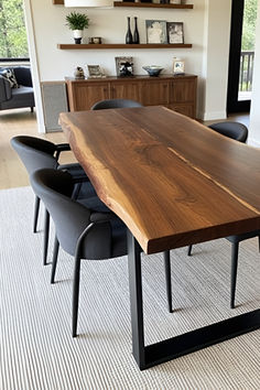 Close-up of the natural grain on a Black Walnut Live Edge dining table. Dining Table Live Edge, Live Edge Black Walnut, Custom Tables, Dining Table And Chairs, Live Edge Dining Table, Walnut Dining Table, Live Edge Table, Nature Indoors, Table Ideas