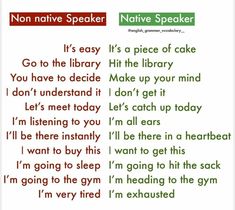 a poem written in green and red with the words'non native speaker '