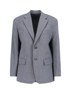 Nili Lotan single-breasted blazer in gray wool blend, classic lapels, chest pocket, two-button closure, two front flap pockets, buttons on the cuffs, back central split, and straight hem. Composition: 53% Polyester, 43% Virgin Wool, 4% Elastane Gray Single Button Suit For Office, Gray Formal Blazer With Suit Collar, Gray Blazer With Suit Collar For Formal Occasions, Classic Gray Single Button Suit, Gray Single-breasted Suit For Office, Gray Single Breasted Suit For Office, Classic Gray Suit With Single Button, Formal Gray Suit With Pockets, Classic Notched Suit With Button Closure