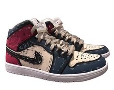 Custom hand painted Jordan 1 mid cartoon theme these can be done in any colors you would like. Jordan Mid, Custom Painted Shoes, Cartoon Theme, Jordan 1s, Custom Hand Painted, Custom Painted, Custom Sneakers, Painted Shoes, Jordan 1 Mid