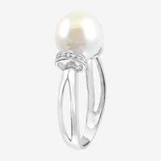 Pearl Type: Cultured Freshwater PearlsRing Style: Cocktail RingsFeatures: Quick ShipDiamond Clarity: I2-I3Setting: ProngPearl Size: 10mmDiamond Color: I-JMetal Color: WhiteRing Gallery Height: 11.1mmRounded Carat Weight: Less Than 1/10 Ct.t.wBand Width: 2.5mmCare: Wipe CleanStone Type: 14 Natural DiamondBirthstone: June BirthstoneMetal: Sterling SilverCountry of Origin: Imported Classic White Pearl Open Ring, White Open Ring With Ring Detail, Formal Pearl Ring With Prong Setting, White Pearl Ring With Diamond Accents, White Birthstone Ring With Diamond Accents For Formal Occasions, White Pearl And Diamond Open Ring, White Birthstone Ring Fine Jewelry For Formal Events, Diamond White Pearl Ring With Diamond, White Birthstone Ring For Formal Occasions