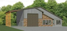 an artist's rendering of a two - car garage in the middle of a wooded area