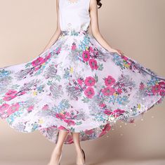 Rosy Flower Chiffon Skirt Long Maxi Sundress Beachdress Holiday Dress Women Summer Pleat Dress Beach Skirt Plus Size Dresses Detail Info: ❤ Color: as picture, rosy flower. More color choice link: https://www.etsy.com/listing/213656440/chiffon-dress-color-card?ref=shop_home_feat_1 you just note the color you want with order, we will make according to your note. ❤ Material: Chiffon Waist 60-100cm, Please choose the length according to your height! Please note your waist size with your order, thank Chiffon A-line Beach Dress, Flowy A-line Floral Dress For Vacation, Bohemian Chiffon Dress For Summer Garden Party, Spring Floral Chiffon Dress For The Beach, Spring Beach Floral Chiffon Dress, Bohemian Floral Print Chiffon Dress For Spring, Bohemian Chiffon Dress With Floral Print For Spring, Bohemian Floral Chiffon Dress For Spring, Summer Vacation A-line Chiffon Dress