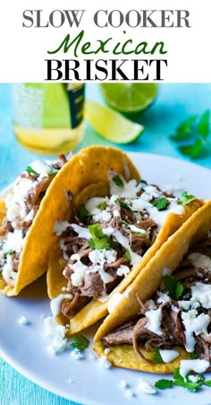 slow cooker mexican brisket recipe on a white plate