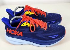 New! Hoka One One Mens CLIFTON 9 Blue Orange Running Sneakers Sz 9D was just added to eBay. Check it out! #eBay #eBaySeller Blue Trail Running Shoes With Rubber Sole, Blue Low-top Trail Running Shoes With Rubber Sole, Blue Sneakers With Rubber Sole For Marathon, Blue Running Shoes With Rubber Sole For Marathon, Blue Running Shoes For Marathon With Rubber Sole, Running Sneakers, Brands Outlet, Ebay Seller, Blue Orange