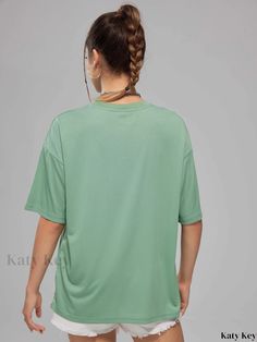 Katykey - Premium Quality Printed Round Neck Sports T-shirt - Stylish Casual Fashion Short Sleeve Top for Women Green Graphic Print Crew Neck Activewear, Green Short Sleeve Cotton Activewear, Green Cotton Short Sleeve Activewear, Green Crew Neck T-shirt For Gym, Green Letter Print T-shirt For Gym, Green Graphic Print Workout Top, Green Workout T-shirt Short Sleeve, Green Moisture-wicking T-shirt For Workout, Green Graphic Tee For Workout