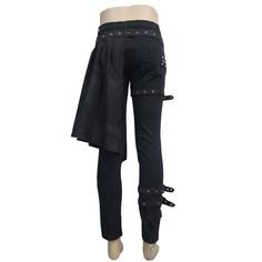 Adjusted Loops Punk Rock Broken Holes Black Men Ripped Trouser With Skirt Half Pleated Skirt, Pants With Buckles, Steampunk Mens Fashion, Black Slim Pants, Punk Pants, Punk Design, Punk Dress, A Punk, Estilo Punk