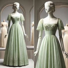 Item Details ： Product Number : fg6442 Fabric: Tulle Sleeves: Short Sleeves Back Style: Zipper Size: US 2- 16. Check our Size Chart to get your correct size. Built with bra: Yes Green 18th Century Gown, Bridergton Outfit, Bridgerton Outfits Inspired, Bridgerton Outfits, Formal Dress Green, Green Princess Dress, Bridgerton Dresses, Period Dresses, Pastel Gown