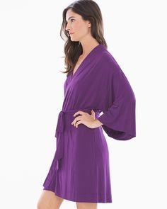 Why you’ll love it: Designed to match our sleepwear, this short robe adds a layer of comfort and fashion to your loungewear. Details Long sleeves. Pockets at sides. Attached belt. 38" length. 93% rayon, 7% spandex. Machine wash. Imported. Online Exclusive. V-neck Robe With Tie Waist For Loungewear, Spring Lounging Wrap Sleepwear, Spring V-neck Night Robe, Tie Waist Kimono For Loungewear, Spring V-neck Robe For Loungewear, Spring V-neck Sleep Robe, Lounge Robe With Kimono Sleeves And Tie Waist, Belted Wrap Kimono For Loungewear, Relaxed Fit V-neck Kimono For Loungewear