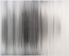 an abstract painting with white and gray stripes on it's surface, as well as lines