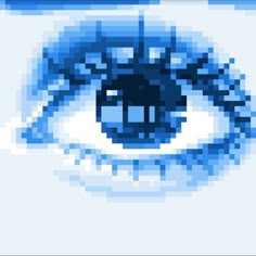 an eye is shown in the middle of a pixellated image with blue and white colors