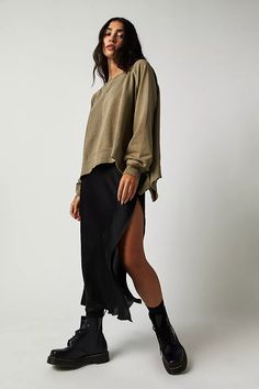 Sweet Talker Half Slip | Free People Jumper Over Slip Dress, Sweater Under Slip Dress, Layering Dresses For Winter Slip, Layer Slip Dress Winter, Fall Winter 2021 2022 Trends Skirts, Jumper And Slip Dress, Black Slip Midi Skirt, Winter Slip Skirt, Doc Martens Slip Dress