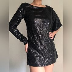 Cute Black Sequin Top With Long Sleeve And Bat Wing. Brand Is New York And Company. Size Xs. Never Worn. Long Sleeve Sequin Mini Dress For Going Out, Black Sequined Dresses For Fall, Black Mini Sequin Dress For Party Season, Black Sequin Mini Dress For Party Season, Black Chic Fitted Sequin Dress, Black Stretch Sequin Party Dress, Chic Black Fitted Sequin Dress, Black Sequin Mini Dress For Date Night, Black Winter Dress For Going Out