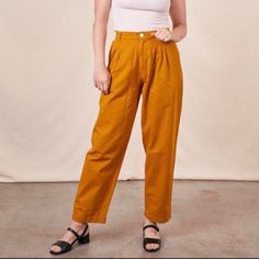 Brand New In The Package Xxs Spicy Mustard Big Bud Press Trousers From Their Recent Sample Sale Chic Yellow Cotton Pants, Mustard Bottoms With Pockets For Workwear, Mustard High Waist Bottoms For Workwear, High Waist Mustard Bottoms For Work, Fitted Mustard Bottoms For Workwear, Mustard Fitted Bottoms For Workwear, Mustard High-waist Bottoms For Work, High-waisted Yellow Cotton Pants, Casual Mustard Bottoms For Work