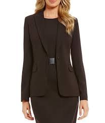 Calvin Klein Notch Lapel Long Sleeve One Button Jacket | Dillard's Calvin Klein Notch Lapel Suits For Workwear, Calvin Klein Fitted Blazer For Formal Occasions, Calvin Klein Tailored Blazer With Welt Pockets, Calvin Klein Single Breasted Blazer For Business, Calvin Klein Single Breasted Formal Blazer, Calvin Klein Formal Single-breasted Blazer, Fitted Calvin Klein Suit For Work, Fitted Calvin Klein Suits For Workwear, Professional Single Breasted Long Sleeve Suits