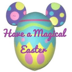 an easter egg with the words have a magical easter written on it in purple, yellow and blue polka dots