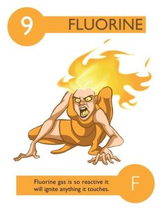 a cartoon character with the words fluorinne on it and an image of a demon