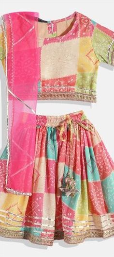 Multicolor color Kids Lehenga in Cotton, Net fabric with Bandhej, Gota Patti, Lace, Printed work : 1827980 Traditional Drape Multicolor Palazzo Set For Navratri, Multicolor Palazzo Set With Unstitched Blouse And Traditional Drape, Traditional Drape Palazzo Set With Bandhani Print In Pink, Multicolor Anarkali Choli With Motifs, Multicolor Motifs Anarkali Choli, Anarkali Choli With Motifs In Multicolor, Multicolor Lehenga With Cutdana In Traditional Drape, Navratri Multicolor Palazzo Saree Set, Multicolor Art Silk Lehenga With Cutdana