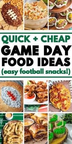 Quick and cheap easy game day food ideas like appetizers, snacks, desserts, and dinners for football season parties. Cheap And Easy Football Food, Tailgate Food Ideas Crockpot, Sunday Football Food Appetizers Crock Pot, Game Day Easy Food, Football Food Dips, Gameday Finger Foods, Fall Football Snacks, Football Game Treats, Football Party Snacks Appetizers