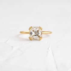 |14k Yellow Gold Asscher Engagement Ring Vintage, Ascher Cut Diamond Engagement Ring, Asscher Cut Diamond Ring, خواتم خطوبة, Asscher Cut Ring, Square Diamond Rings