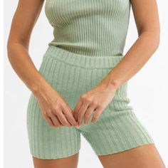 Rhythm Livin Nwt Sage Green Knit Shorts. Size Au 10/M. Acrylic, Polyester, And Nylon Ribbed Short Bottoms, Chic Ribbed Short Length Bottoms, Spring Fitted Ribbed Shorts, Fitted Ribbed Shorts For Spring, Trendy Ribbed Shorts, Green Short Bottoms For Fall, Green Knit Stretch Bottoms, Green Short Fall Bottoms, Spring Ribbed Bottoms Short Length