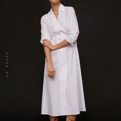 White Mango Shirt Dress Classic Long Sleeve Summer Dresses, Summer Classic Long Sleeve Maxi Dress, White Cotton Midi Dress For Formal Occasions, Classic Long Sleeve Summer Maxi Dress, Classic Long Sleeve Maxi Dress For Summer, Classic White Long Sleeve Maxi Dress, Formal White Cotton Midi Dress, White Relaxed Fit Shirt Dress For Work, Formal Relaxed Fit Shirt Dress For Spring