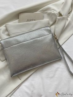 BirdinBag - Metallic Square Bag with Elegant Metal Decor Large Capacity Clutch Bag For Shopping, Silver Handheld Bag For Shopping, Silver Handheld Shopping Bag, Silver Handheld Travel Bag, Everyday Clutch Shoulder Bag, Silver Handheld Bag For Daily Use, Silver Handheld Satchel For Travel, Everyday Shoulder Clutch Bag, Elegant Portable Satchel For On-the-go