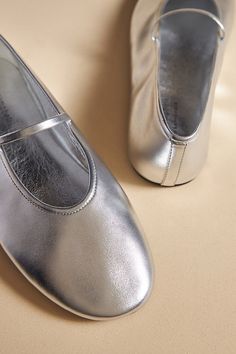 Leather upper, insole Rubber sole Slip-on styling Imported | Dancerina Flats by Jeffrey Campbell in Silver, Women's, Size: 5, Leather/Rubber at Anthropologie Upcoming Fashion Trends, Bright Dress, Pink Fits, Ballet Slippers, Jeffrey Campbell, Ballet Shoes, Rubber Sole, Fashion Forward, Dress Shop