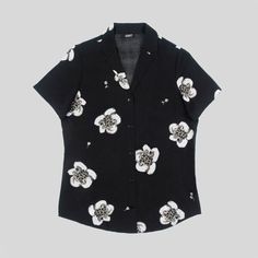 Heart Full of Soul - Black and Grey Floral Print Shirt (Size XS, S, M, 2XL, 3XL, 4XL) | Straight To Hell Apparel Short Sleeve Floral Print Shirt For Work, Floral Print Short Sleeve Work Shirt, Workwear Floral Print Short Sleeve Shirt, Black Fitted Top With Camp Collar, Black Short Sleeve Hawaiian Shirt For Spring, Black Floral Print Camp Shirt For Spring, Black Printed Short Sleeve Blouse, Black Collared Top With Floral Print, Fitted Black Shirt With Camp Collar