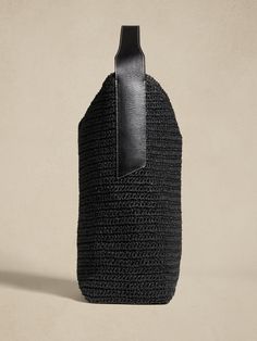 Slouchy Vida Straw Bag | Banana Republic Eco-friendly Black Straw Shoulder Bag, Eco-friendly Beach Bag With Woven Leather And Natural Fiber, Eco-friendly Woven Leather Shoulder Beach Bag, Eco-friendly Woven Straw Shoulder Bag, Eco-friendly Open Weave Straw Shoulder Bag, No Closure, Leather Handles, Open Top, Leather Handle