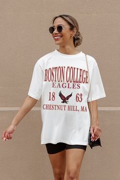 Whether you're cheering on your team from the sidelines or enjoying the festivities at the tailgate, our Boston College Eagles Unity Oversized Crewneck Teeis sure to keep you looking and feeling fabulous all season long. Join the fashion game and make every game day unforgettable! Boston College, From The Sidelines, Oversized Crewneck, Eagles, Fashion Games, Game Day, The Fashion, Boston, Perfect Fit