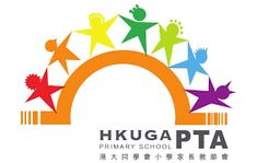 the logo for an elementary school with children in rainbows and letters that read hkuga pta