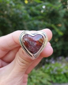 Stunning Heart Shaped Bright Red Aqua Nueva Agate Sterling Silver Heart Statement Ring with Beaded Band. Size 7.5 Absolutely GORGEOUS stone, totally Dreamy! All done in solid Sterling Silver on a double cut back with a fancy Beaded design Band! Lovely Bohemian Heart-shaped Rings For Gifts, Fancy Beads, Sterling Silver Heart, Bead Designs, Silver Heart, Rings Statement, Sterling Silber, Bright Red, Statement Ring