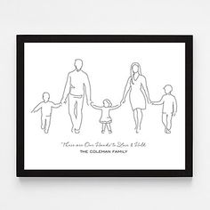 a black and white drawing of a family holding hands with the words, there are four children