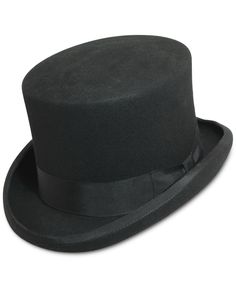 Complete your formal look with this elegant English top hat from Dorfman Pacific. The wool felt is trimmed with a tonal ribbon and lined in satin. Classic Solid Top Hat With Flat Crown, Elegant Fitted Boater Hat With Flat Crown, Formal Wool Hat Bands For Winter, Formal Adjustable Wide Brim Boater Hat, Formal Wide Brim Boater Hat, Winter Formal Wool Hat Bands, Adjustable Wide Brim Boater Hat For Formal Occasions, Elegant Black Hat With Flat Crown, Elegant Fitted Hat With Flat Crown