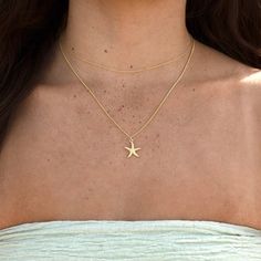 The statement piece in our VALERIE x SALTY GEM collection. The perfect starfish necklace named after Costa Rica itself. The perfect length to stack or wear solo. 14K Gold-Plated 100% Sterling Silver Base Nickel free Hypoallergenic Pearl Clasp 18" Chain 2" Extender Tarnish Resistant 15mm charm Free Shipping on Orders $7 Beachy Necklaces, Beachy Necklace, Pearl Clasp, Necklace Stack, Starfish Necklace, Necklaces Gold, You Love Me, Ear Jewelry, Beach Jewelry