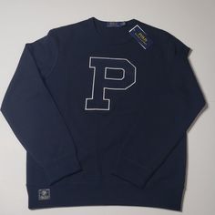 Men's Navy Limited Edition Crewneck Sweatshirt With Embroidered P. 56% Polyester 44% Cotton Pit To Pit Is Appx 21 Inches Length Is Appx 26 Inches Price Is Firm.. Check Out My Closet For More Limited Edition Polo Bear, Polo Ralph Lauren, Michael Kors, Kate Spade & Aldo Blue Crew Neck Sweater With Logo Detail, Blue Crew Neck Top With Logo Detail, Collegiate Crew Neck Tops With Logo Detail, Cotton Tops With Logo Detail For Fall, Collegiate Crew Neck Sweatshirt With Logo Detail, Blue Crew Neck Sweatshirt With Embroidered Logo, Navy Crew Neck Top With Logo Detail, Classic Cotton Sweater With Logo Print, Casual Blue Tops With Logo Detail