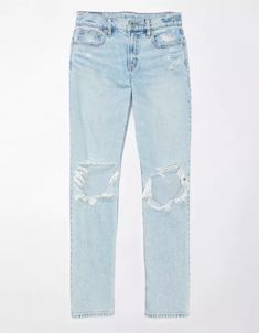 AE Stretch Super High-Waisted Ripped Ankle Straight Jean Knee Hole Jeans, American Eagle Jeans Ripped, Outfit Planner, American Eagle Outfits, Ae Jeans, Preppy Outfit, Cute Jeans, Outfit Inspo Fall, Light Wash Jeans