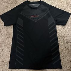 Brand New With Out Tags. Black Fitted Sporty Shirt, Sporty Fitted Black Shirt, Black Graphic Print Top For Workout, Black Athleisure Shirt For Sports, Black Crew Neck Shirt For Sports, Black Crew Neck Workout Shirt, Casual Black Workout Shirt, Sporty Black Shirt For Sports, Black Moisture-wicking Graphic Tee