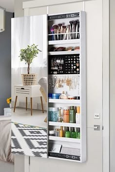 an open door shows the inside of a bathroom