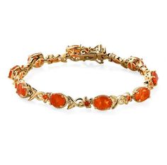 Like the fierce flames of fire, this gold premium Mexican fire opal link bracelet sparks the joy Waring bold designs. Fierce flames of fire symbolize passion and divinity. Premium Mexican fire opals are embellished in a symmetrical row with a secure setting. When exposed to light, this gemstone ignites a cherry red spectrum with a pinch of orangutan hues. This fancy bracelet is crafted in 14K yellow gold to compliment the fierce hues of fire. The metal frame is tarnish-resistant and heightens th Flame Bracelet, Fancy Bracelet, Fire Opals, Anime Outfit, Fancy Boxes, Bracelet Tennis, Mexican Fire Opal, Wedding Jewelry Bracelets, Bracelet Gemstone