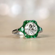 13692-Artistic-1000x1000 Antique Emerald Ring, Deco Rings, Emerald Halo, Heirloom Rings, Engagement Ring Diamond Cut, Special Ring, Band Engagement Ring, European Cut Diamonds, Antique Diamond