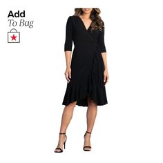 in stock Elegant Ruched Wrap Dress For Evening, Elegant V-neck Ruffle Dress For Fall, Elegant Wrap Dress For Date Night, Fitted Flirty Ruffle Dress For Formal Occasions, Fitted Flirty Ruffle Dress For Formal Events, Flirty Ruffle Dress For Formal Occasions, Fitted Ruffle Dress For Evening, Fitted Black Ruffle Dress For Night Out, Ruffled Wrap Dress For Night Out