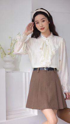 Chiffon blouse with a button down front lined with pearl buttons, ruffled Victorian front, frilly cuffs and lace trims all over. S: 14" across shoulders, 36" chest, 23" lengthM: 14.5" across shoulders, 37.5" chest, 23" lengthL: 15" across shoulders, 39" chest, 23" length Poet Blouse Outfit, Style For School, Poet Blouse, Victorian Blouse, Ruffled Blouse, Blouse Outfit, Outfit Inspo Fall, Chiffon Blouse, Overall Dress