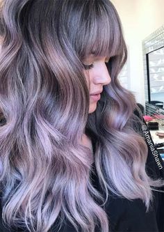 Silver Lavender Hair, Lavender Grey Hair, Long Haircuts With Bangs, Hair Cut Ideas, Best Hair Color, Color Balayage, Long Haircuts