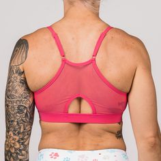 Fresh New Sports Bra Design. Our mesh-back Strawberry Sports Bra is made with the perfect Nylon/Spandex blend that is moisture-wicking, breathable, antibacterial, and gives you all the 4-way stretch you will ever need. Removable inserts and adjustable straps will also allow you to adjust your new bra to your preferred shape and level of support. Details: Medium Support Medium Coverage Size Guide Size: Extra Small Small Medium Large Bust: 30-32" 33-35" 36-37" 38-40" Chest Measurements: Measure un Stretch Sports Bra For Training With Go-dry, Stretch Go-dry Sports Bra For Training, Supportive Athleisure Sports Bra With Mesh Back, Breathable Athleisure Sports Bra For Training, High Stretch Mesh Activewear, Padded Nylon Activewear For Training, Nylon Activewear With Light Support For Sports, Nylon Athletic Fit Activewear For Training, Mesh Sports Bra With Light Support