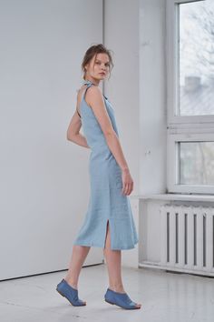 "MsWrinkle's clothing - from human to human. 100% handmade. *Description* - Linen slip dress with ties, side slits and pockets. Length can be adjusted with the ties; - Dress is also available in knee length - https://www.etsy.com/listing/691981297/linen-tie-dress-linen-slip-dress-linen?ref=shop_home_active_1&frs=1 - High quality European linen; - Washed and softened (doesn't shrink anymore); - Medium weight linen (150 g/m2); - Our linen is OEKO-TEX certified that meets human ecological safet Linen Beach Dress, Maxi Dress Linen, Linen Slip Dress, Strappy Midi Dress, Loose Fit Blouse, Linen Tshirts, Dress Linen, Linen Jumpsuit, Linen Maxi Dress