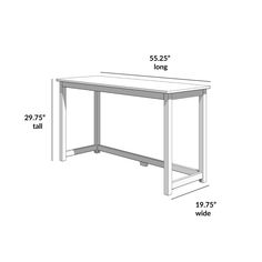 a white desk with measurements for the top and bottom